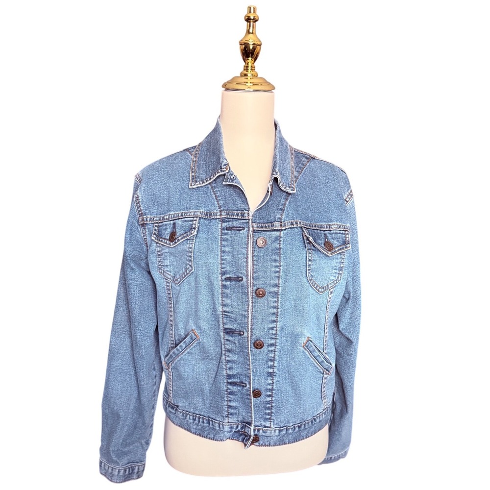 Levi Strauss Signature Womens Denim Jacket Medium Wash Blue Size S 4/6 Trucker